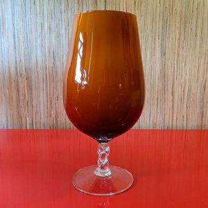 Hand-blown 1960s glass vase XXL stem glass gorgeous caramel burnt orange color